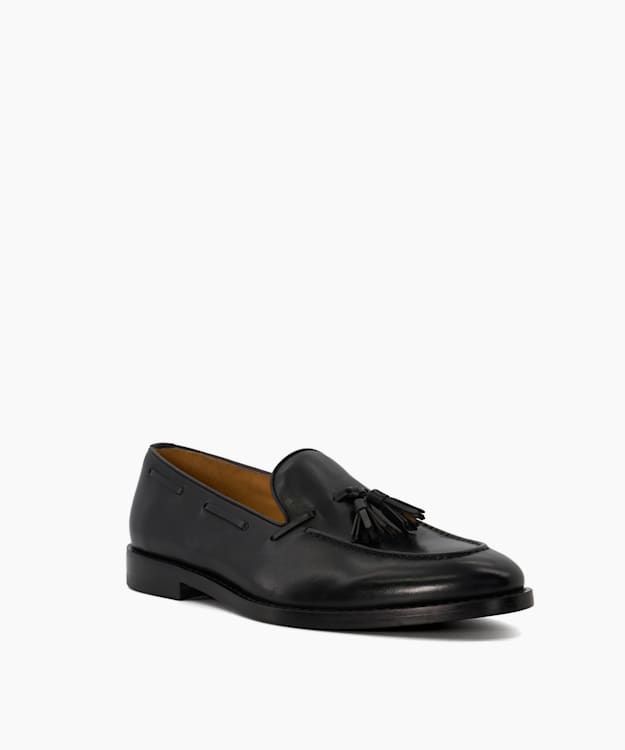 Dune London Sanders - Black Leather Tassel Trimmed Loafers