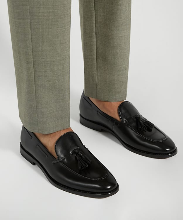 Dune London Sanders - Black Leather Tassel Trimmed Loafers