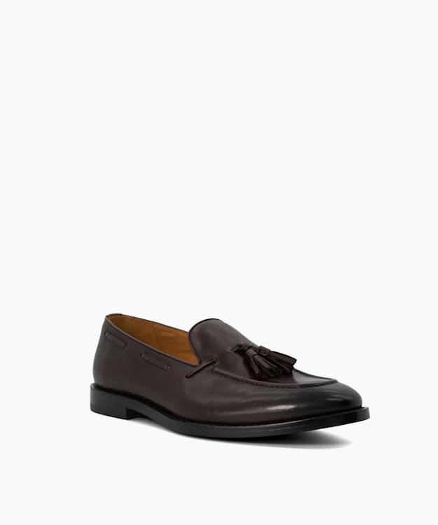 Dune London Sanders - Dark Brown Leather Tassel Trimmed Loafers
