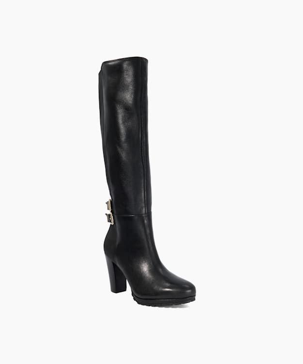 Dune London Sarissa - Black Almond Toe Platform Knee High Boots