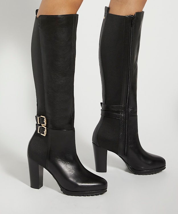 Dune London Sarissa - Black Almond Toe Platform Knee High Boots