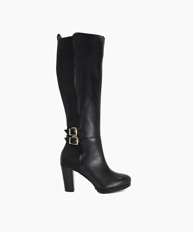 dune london Sarissa - Black Almond Toe Platform Knee High Boots