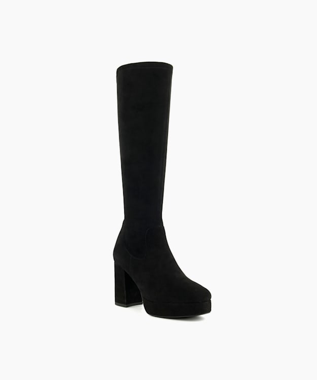 Dune London Sassy - Black Platform Knee High Stretch Boots