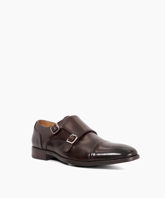 Dune London Satchin 2 - Dark Brown Brown Leather Double Buckle Monk Shoes