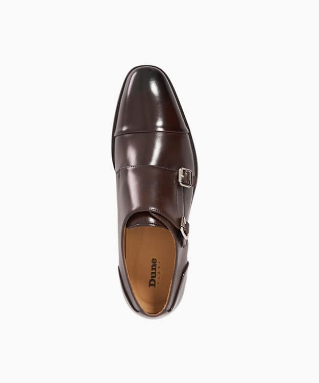 Dune London Satchin 2 - Dark Brown Brown Leather Double Buckle Monk Shoes