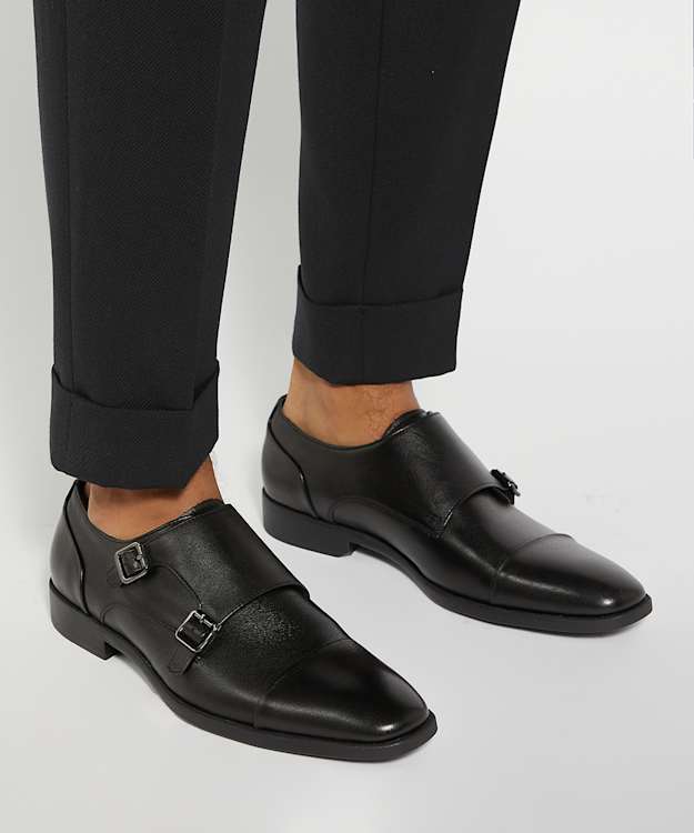 Dune London Satchin - Black Wide Fit Double Strap Monk Shoes