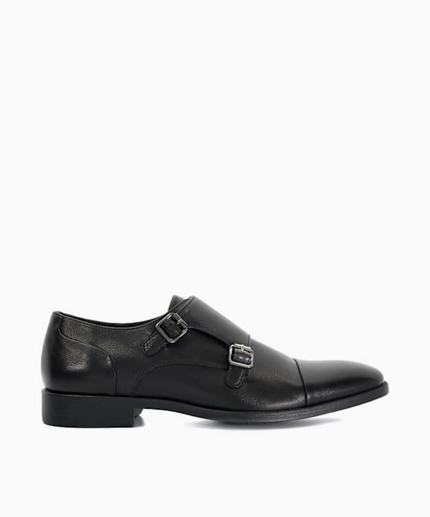 dune london Satchin - Black Wide Fit Double Strap Monk Shoes