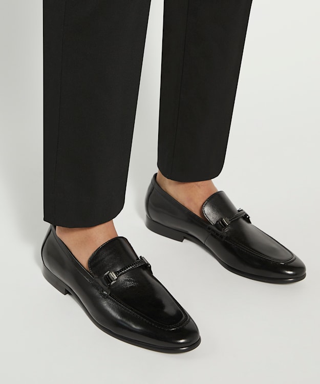 Dune London Scilly - Black Leather Snaffle Trimmed Loafers