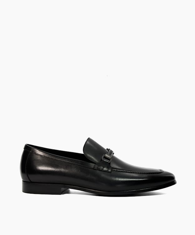 dune london Scilly - Black Leather Snaffle Trimmed Loafers
