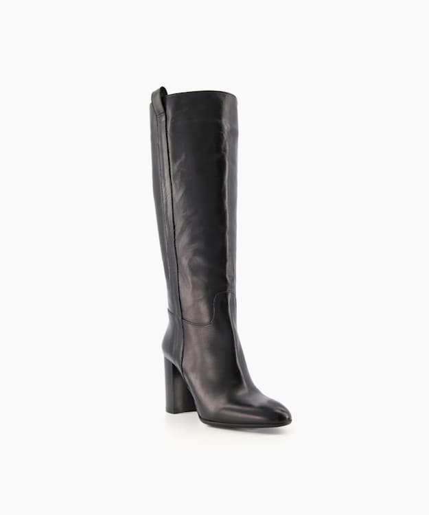 Dune London Selene - Black Block Heel Leather Knee High Boots