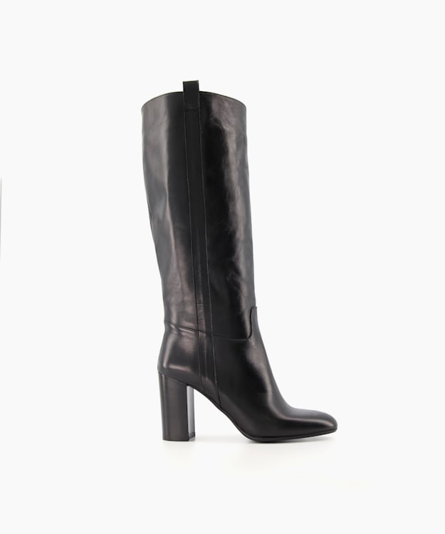 dune london Selene - Black Block Heel Leather Knee High Boots