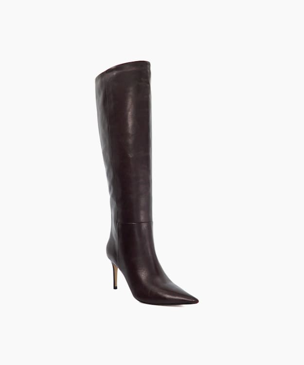 Dune London Serve - Burgundy Leather Pull On Knee High Boots