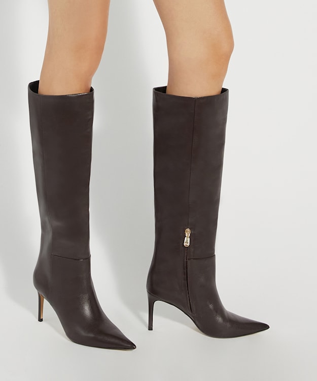 Dune London Serve - Burgundy Leather Pull On Knee High Boots