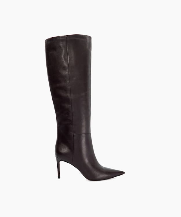 dune london Serve - Burgundy Leather Pull On Knee High Boots