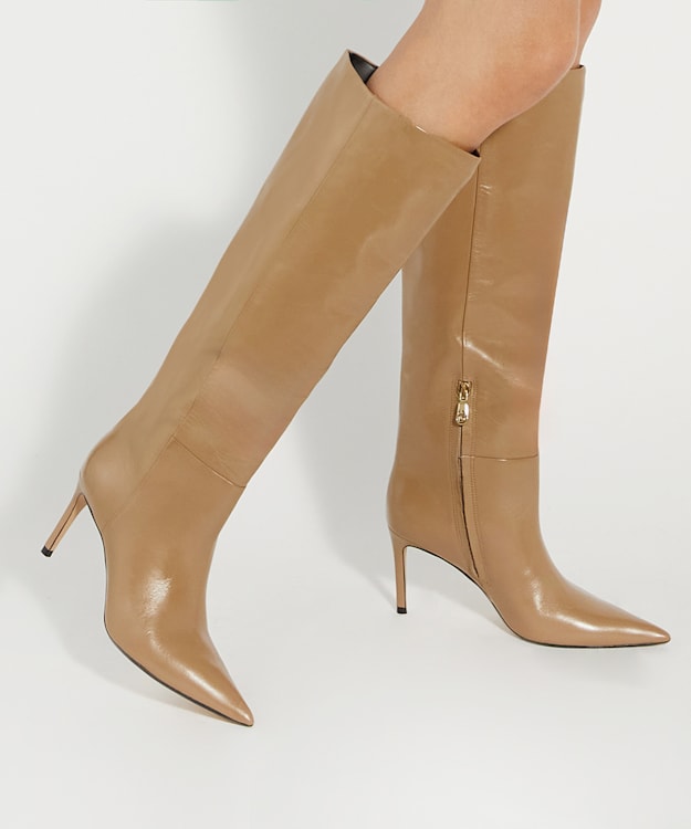 Dune London Serve - Caramel Leather Pull On Knee High Boots