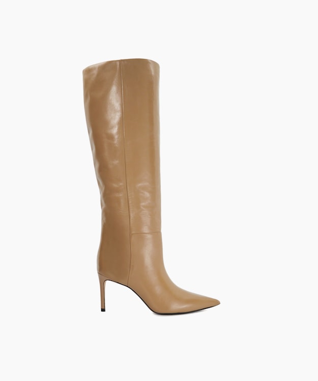 dune london Serve - Caramel Leather Pull On Knee High Boots
