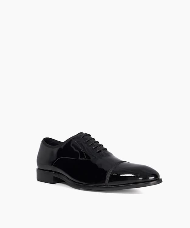 Dune London Shuffle - Black Patent Oxford Toe Cap Shoes