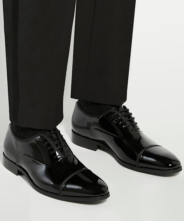 Dune London Shuffle - Black Patent Oxford Toe Cap Shoes