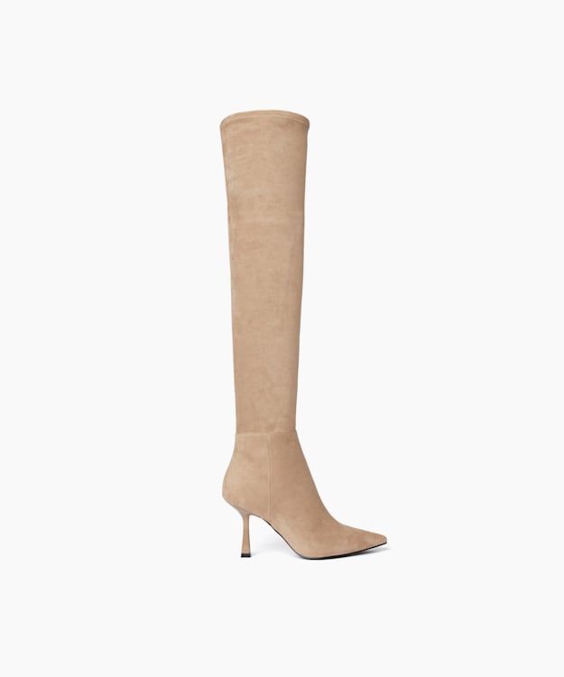 dune london Sibella - Taupe Flared Heel Knee-High Boots