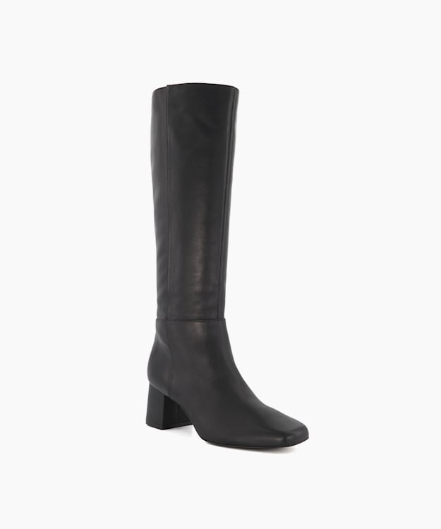Dune London Signature - Black Block-Heeled Leather Knee-High Boots