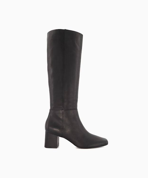 dune london Signature - Black Block-Heeled Leather Knee-High Boots