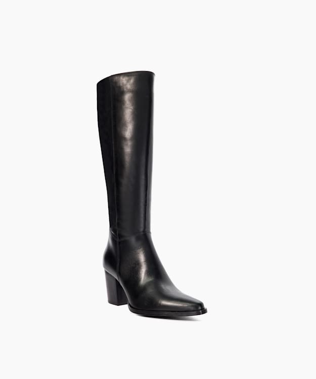 Dune London Silahs - Black Leather Western Knee High Boots