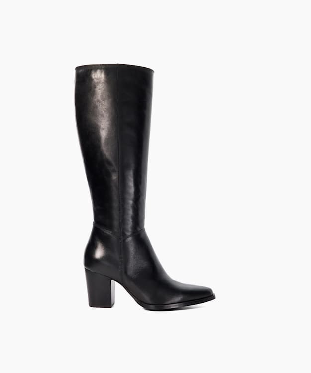 dune london Silahs - Black Leather Western Knee High Boots