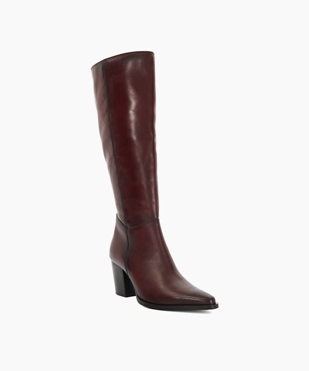 Dune London Silahs - Burgundy Leather Western Knee High Boots