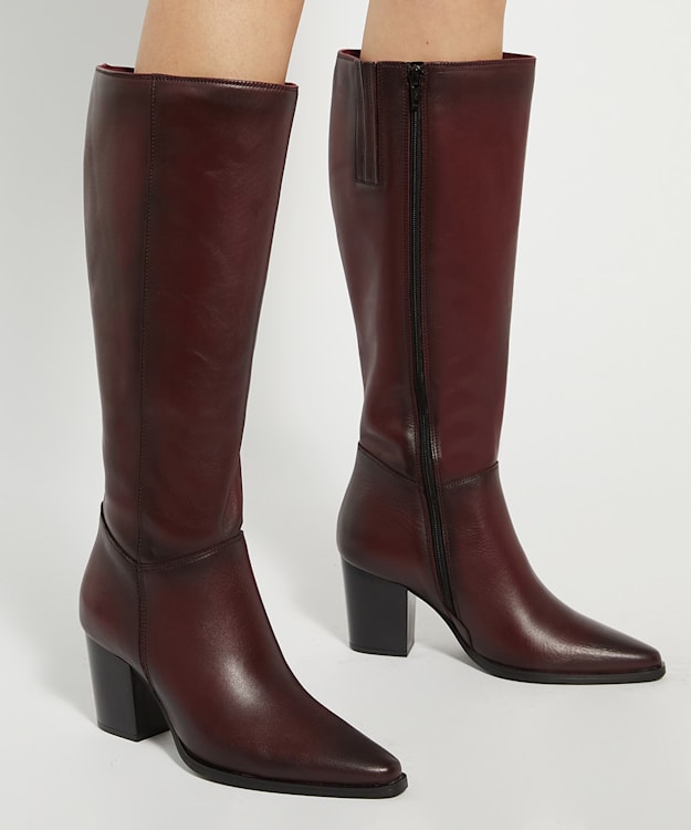 Dune London Silahs - Burgundy Leather Western Knee High Boots