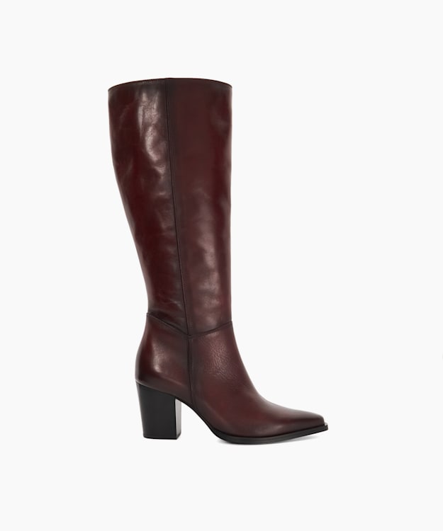 dune london Silahs - Burgundy Leather Western Knee High Boots