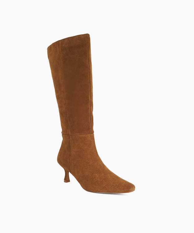 Dune London Silences - Tan Suede Knee High Kitten Heel Boots