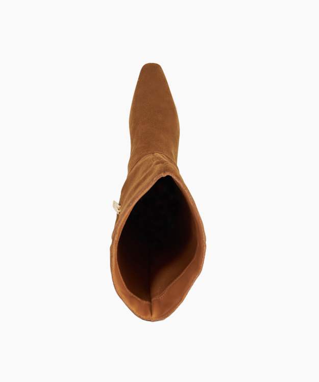Dune London Silences - Tan Suede Knee High Kitten Heel Boots