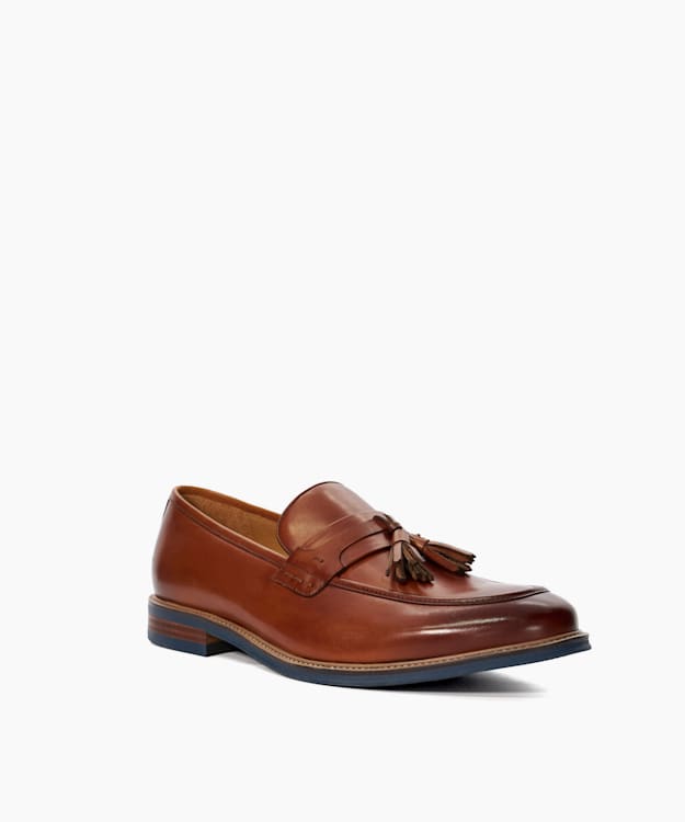 Dune London Simley - Tan Leather Contrast Sole Tassel Loafers