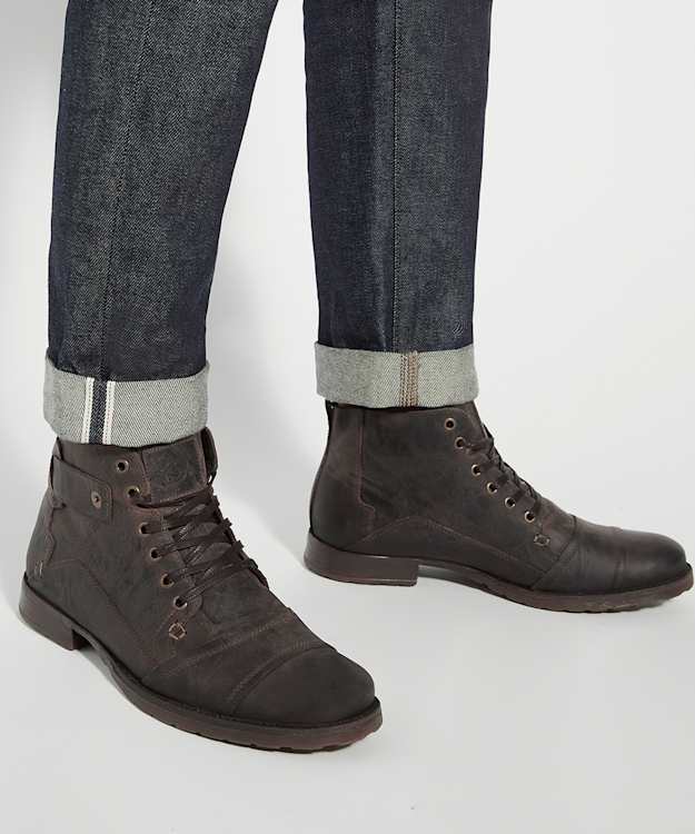 Dune London Simon - Dark Brown Leather Seam Detail Boots