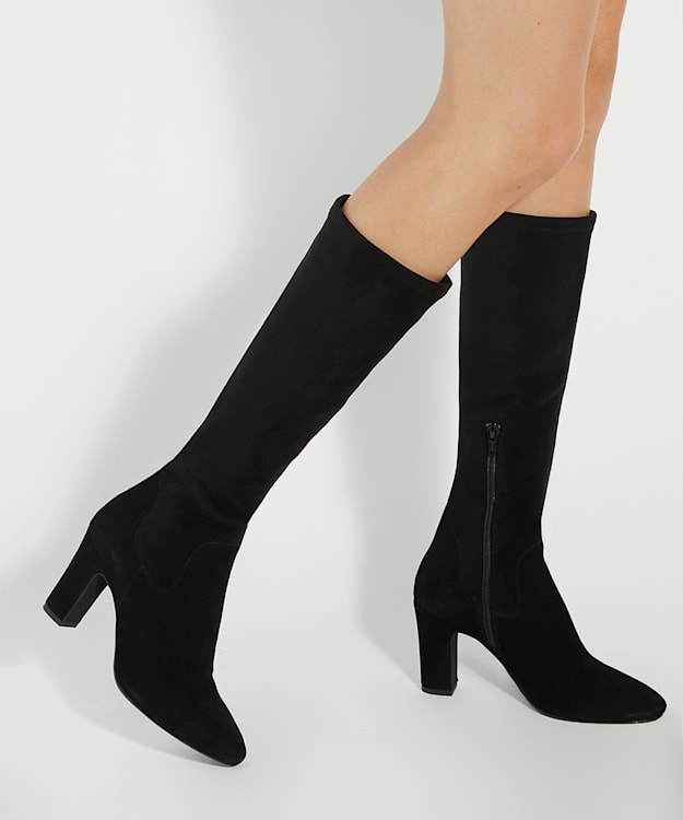 Dune London Simple - Black Almond Toe Block Heel Boots