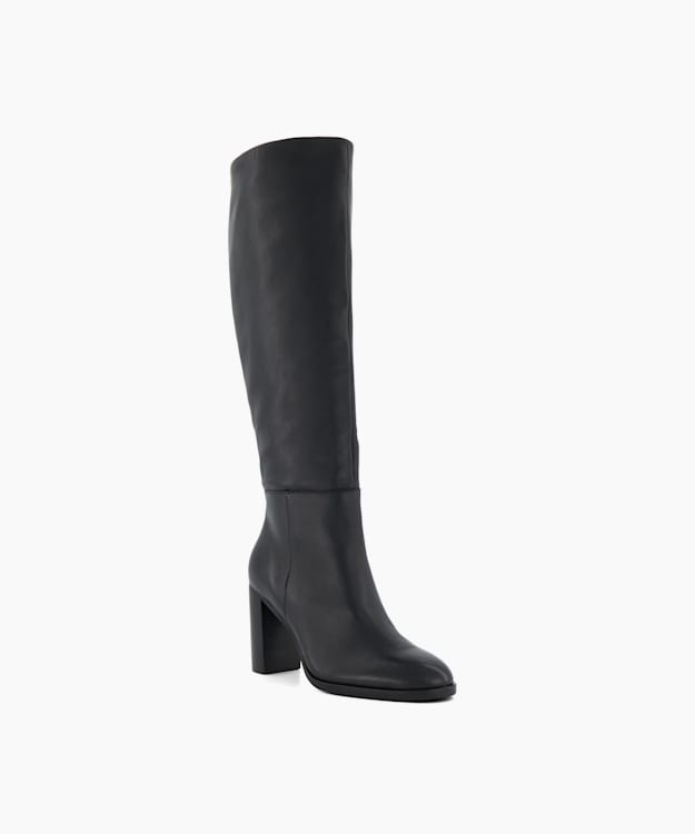 Dune London Sisily - Black Block-Heeled Leather Knee-High Boots