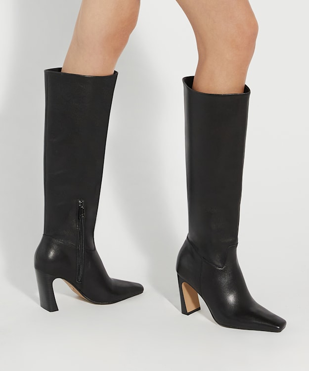 Dune London Sliding - Black Knee-High Square Toe Boots