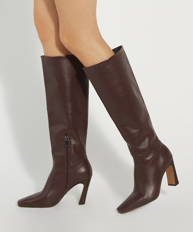 Dune London Sliding - Burgundy Knee-High Square Toe Boots