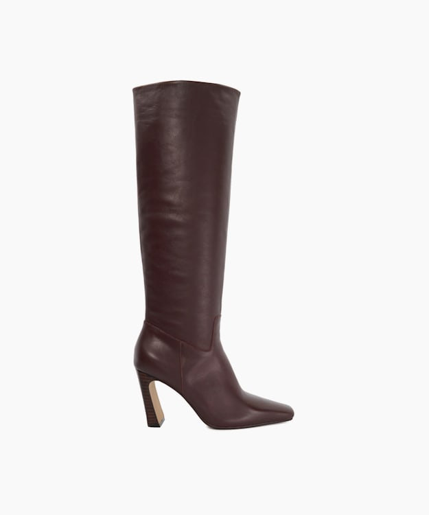 dune london Sliding - Burgundy Knee-High Square Toe Boots