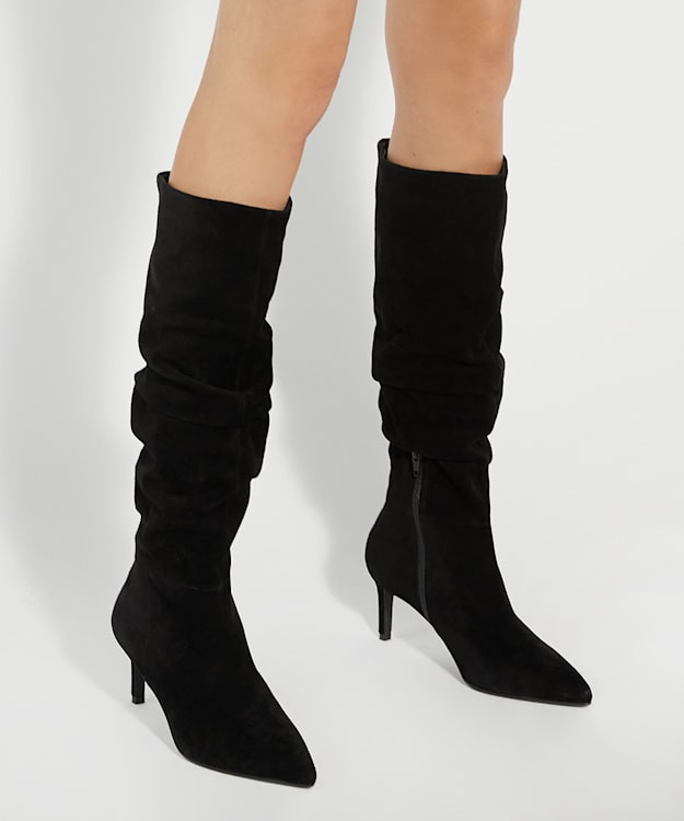 Dune London Slouchings - Black Pointed Toe Slouchy Knee-High Boots