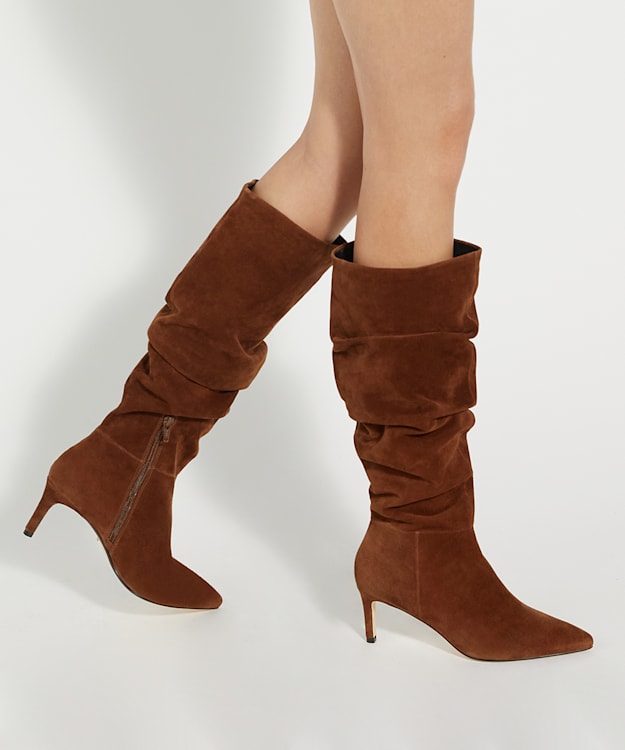 Dune London Slouchings - Dark Tan Pointed Toe Slouchy Knee-High Boots