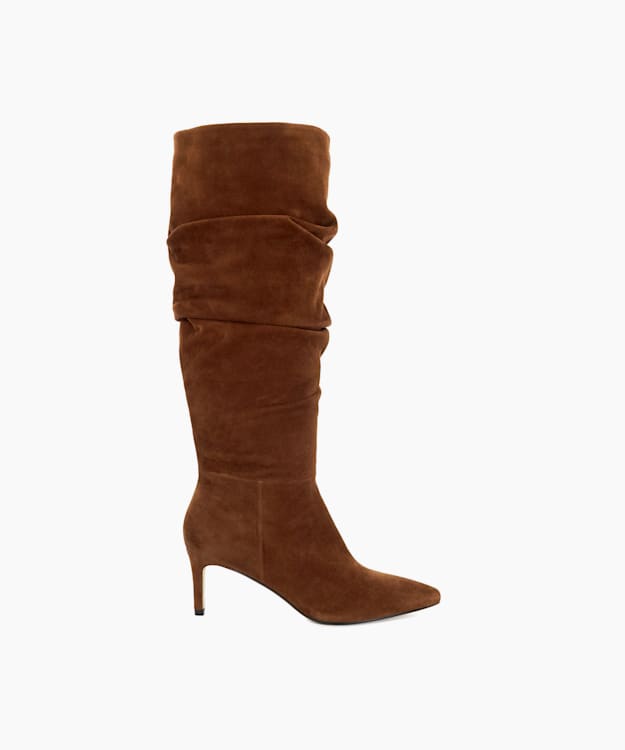 dune london Slouchings - Dark Tan Pointed Toe Slouchy Knee-High Boots