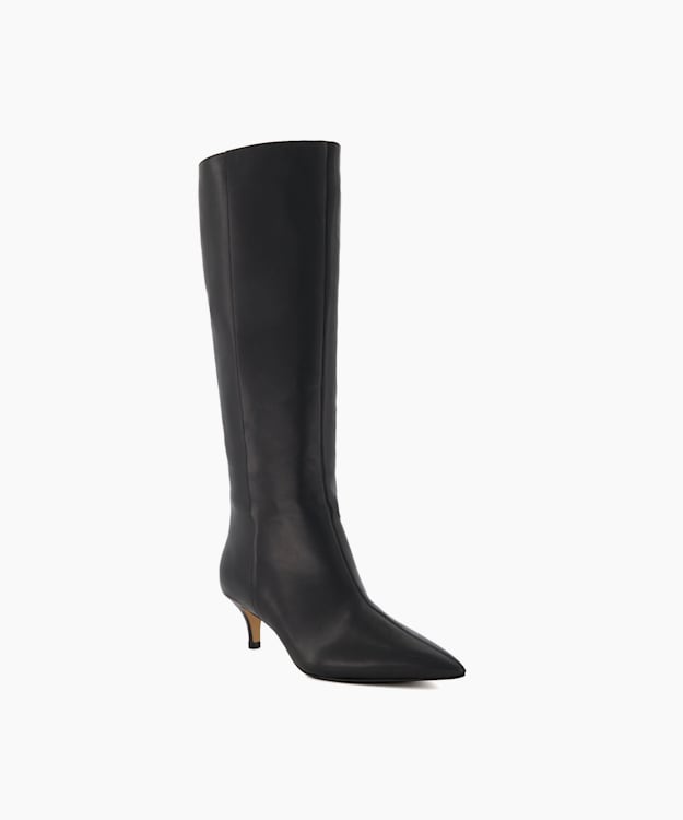 Dune London Smooth - Black Knee High Kitten Heel Boots