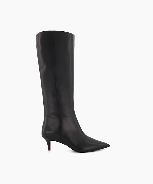 dune london Smooth - Black Knee High Kitten Heel Boots