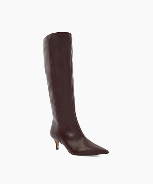 Dune London Smooth - Dark Red Kitten-Heeled Knee-High Boots
