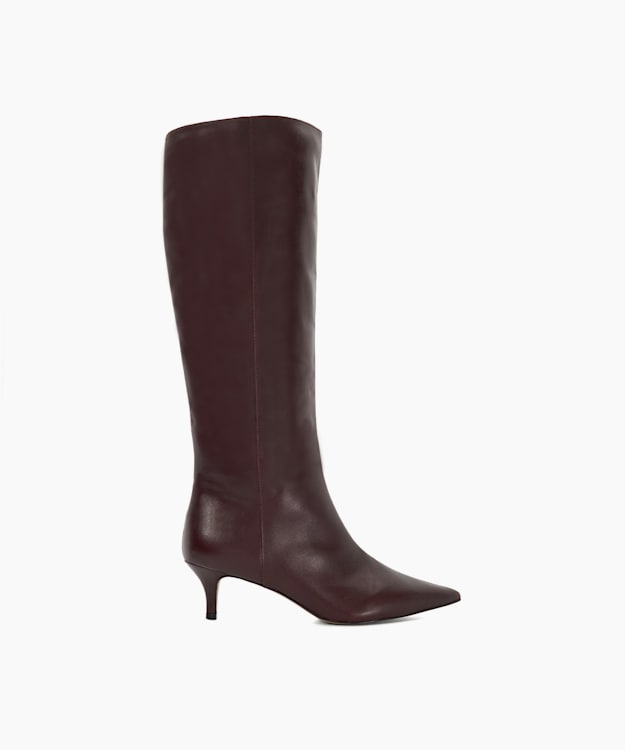 dune london Smooth - Dark Red Kitten-Heeled Knee-High Boots