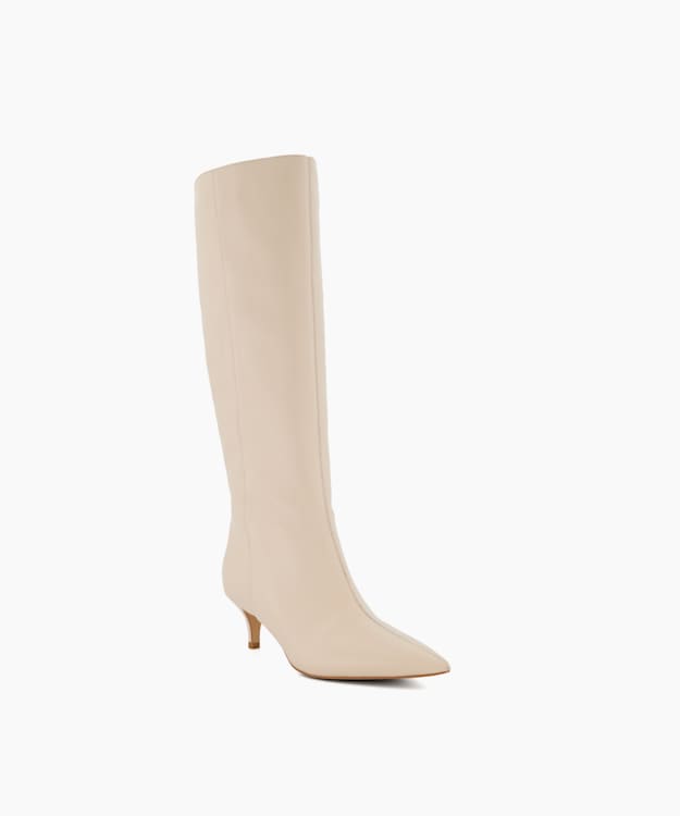 Dune London Smooth - Ecru Kitten-Heeled Knee-High Boots