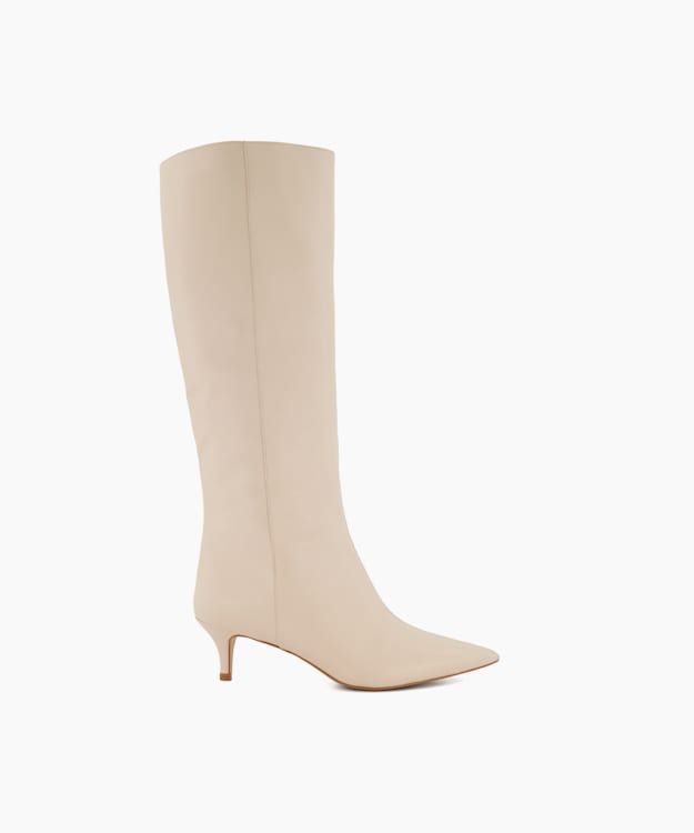 dune london Smooth - Ecru Kitten-Heeled Knee-High Boots