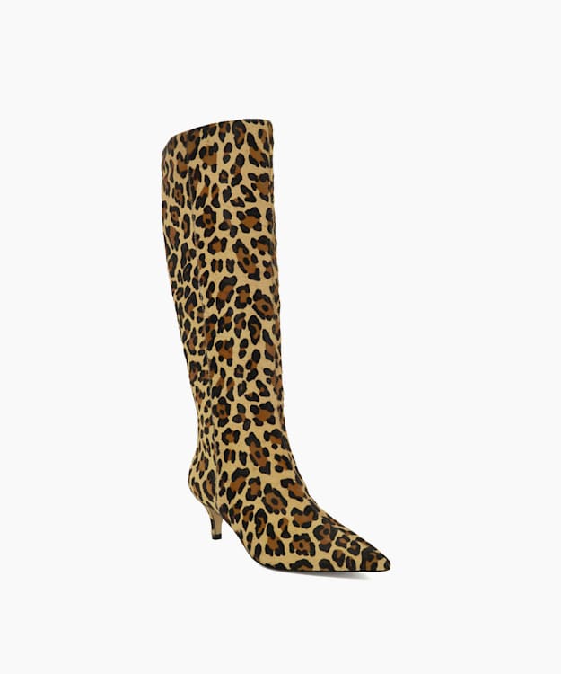 Dune London Smooth - Leopard Kitten-Heeled Knee-High Boots