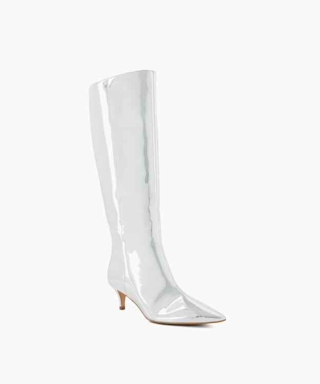 Dune London Smooth - Silver Metallic Leather Knee High Boots